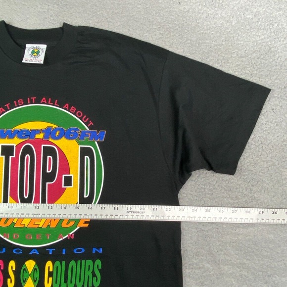 Vintage CROSS COLOURS Shirt XL Black‎ Stop D Violence Power 106 1990s Rapper USA - Picture 9 of 15